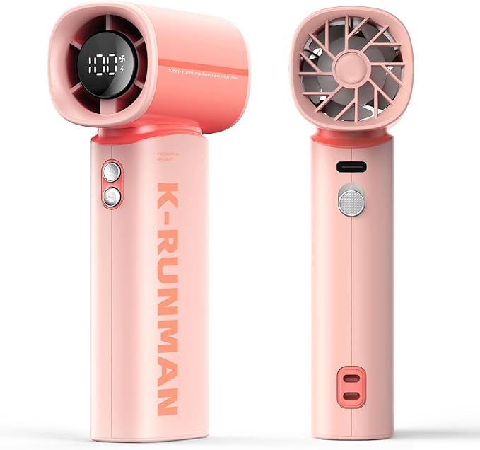 K-RUNMAN Portable Handheld Turbo Fan,100 Speeds Adjustable Mini Personal Fan, 4000mAh USB Rechargeable Battery Operated, LED Display,Gifts for Women Men Travel/Camping/Outdoor (Pink)