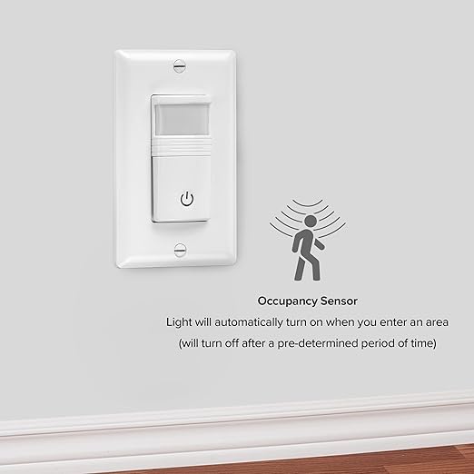Maxxima Occupancy Vacancy Motion Sensor PIR Wall Switch, 3-Way or Single Pole Wall Plate Included, Commercial or Residential, 120-277V