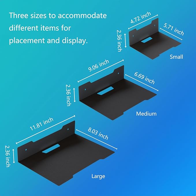 PzewMo Floating Metal Wall Mount Shelf, Shelf for TV Cable Box,Apple Roku, Sound Bar,Soundbar, Camera,Decor Display (1, Small)