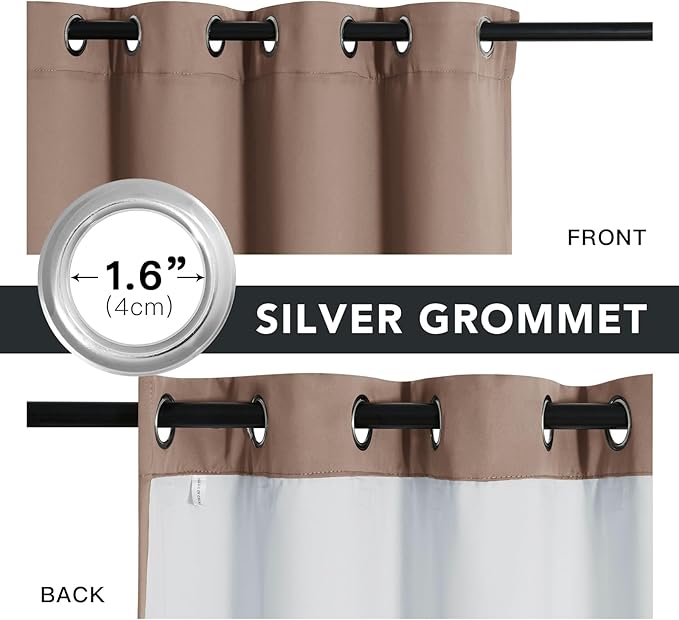 RYB HOME Soundproof & Dust Particle Filtering Curtains Blackout Window Treatment for Bedroom Living Room Divider Nursery Daytime Sleeping Patio Door, Mocha, W52 x L 108 inch, 2 Panels