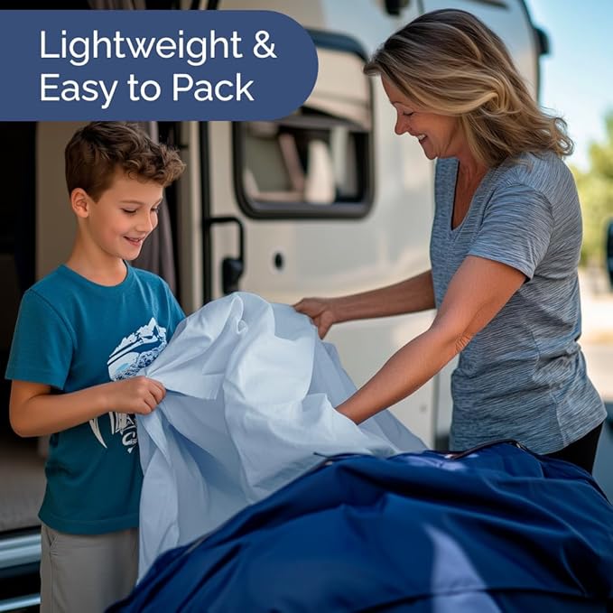 RV Short Queen Sheet Set 60 X 75 - 4 Piece RV Short Queen Bed Sheets - Soft, Breathable & Cooling - Designed for Bunks, Trailers & Campers - Fits 8” to 12" Mattress - Hotel Luxury Bedding - Light Blue