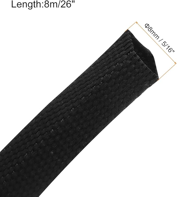 MECCANIXITY Braided Cable Sleeves Heat Shrinkable Fabric Sleeving, 5/16" 26ft Black 2:1 Ratio Heat Shrinkable Cord Protector for Harness Cable, Network Cable Protection, Cable Management