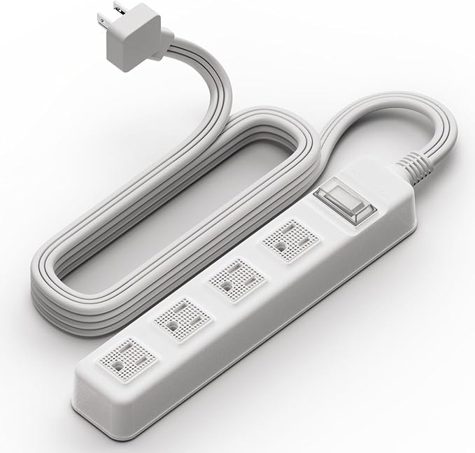S.O.V Splashproof IPX4 Power Strip, Patented Zero-Current Auto Shut Off, ETL Listed, 4-Outlet Flat Plug, White, 10ft Cord