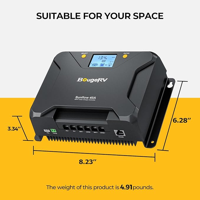 BougeRV MPPT Solar Charge Controller 40A, w/ Low-Temp Cut-Off, APP Control, Backlit LCD, 40 Amp Solar Panel Regulator 12V/24V for LiFePO4, SLD, Gel, FLD, AGM Battery, RV, Marine, Upgraded