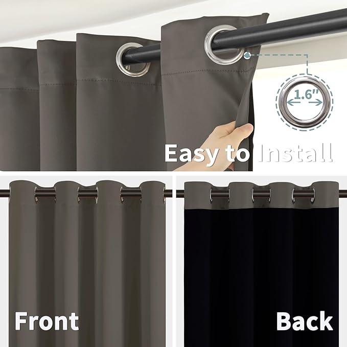 BGment Short 100% Blackout Curtains for Bedroom, Thermal Insulated Energy Efficiency Noise Reducing Grommet Curtains 54 Inch Length with Liner for Small Window 2 Panels Each 42 Inch Wide, Grey