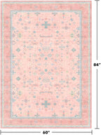 Pink Rugs for Bedroom Girls, 5x7 Washable Area Rug for Living Room Nursery Kids Baby Playroom Indoor Decor, Oushak Floral Vintage Low Pile Boho Non Slip Foldable Carpet - Image 2