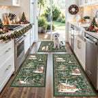 Holiday Christmas Rugs Kitchen Sets of 3, Green Washable Throw Kitchen Mat Low Pile Soft Non-Slip with Rubber Backing for Sink Floor Mat ＆ Hallway, Entryway by BYYVOORugsforYourHome