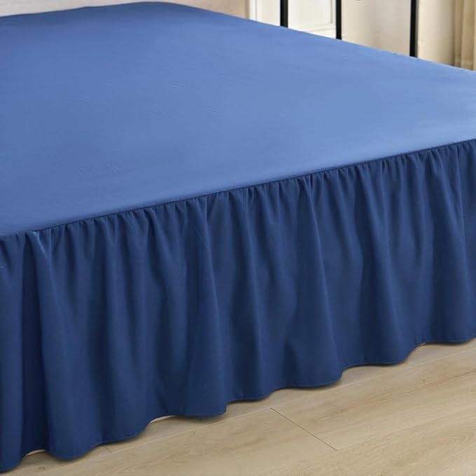 Bed Skirt Full Size Ruffled Bed Skirt with Split Corners, Full Bed Skirts 16 Inch Drop with Platform, 16'' Full, Navy Blue