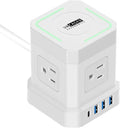 Uncaged Ergonomics Wireless Cube Charger & Power Strip with USB Ports, Surge Protection, 10ft Extension Cord with Wireless Charger, 4 AC Plugs & 3 USB Ports, 1 C Fast Charging with On/Off Switch