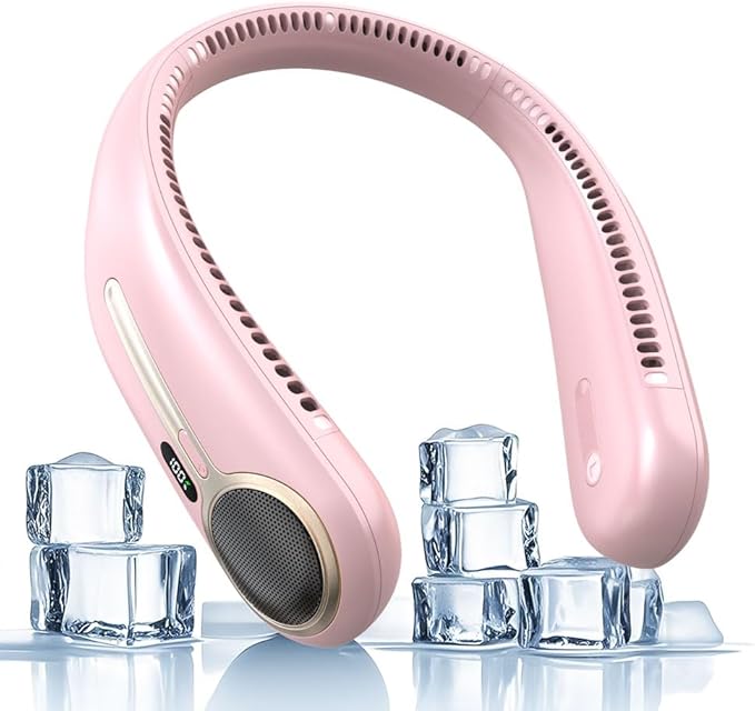 Portable Neck Fan,Hands Free Personal Wearable Bladeless Fan,6000mAh USB Rechargeable,360° Cooling,LED Display,4-Speeds,Birthday Gifts for Men Women Dad Mom,Valentines Day Gifts for Her Him (Pink)