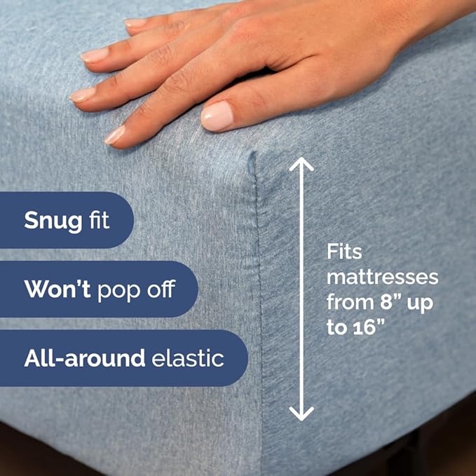 Full XL Bed Sheet Set - 4 Piece Extra Long Extended Full XL Sheets - Soft, Breathable & Cooling - Fits 8" to 16" Mattress with Deep Pockets - 54" x 80" - Wrinkle and Fade Resistant - Heathered Blue