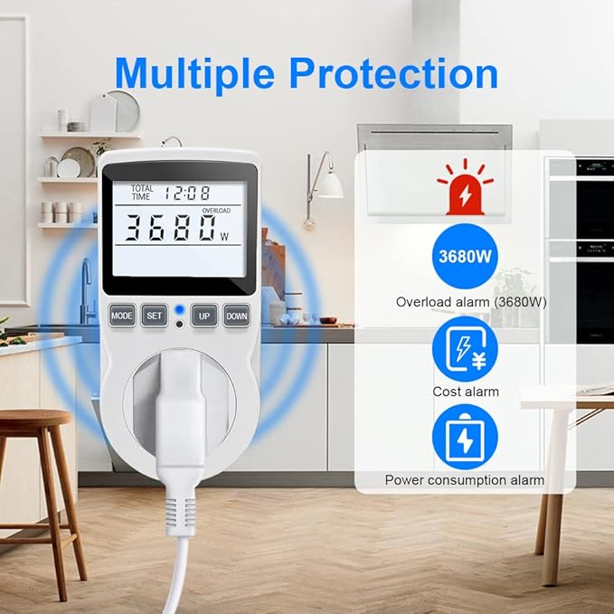 KETOTEK Watt Meter Power Meter Plug Electricity Usage Monitor, Energy Monitor with Backlight, Kilowatt Meter Socket Outlet, Voltage Amps Power Consumption Meter, Overload Protection