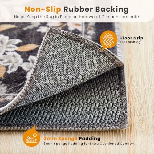 SameBed 4x6 Area Rug Living Room, Vintage Washable Carpet Black Gray - Image 6