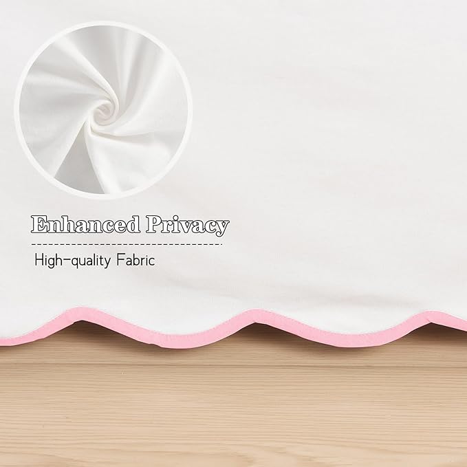 HIG Off-White Chic Queen Bed Skirt - Easy Fit Scallop Edge Pleated Bedskirts, 14 Inch Drop Anti-Slip Dust Ruffle, Thick Fabric for Enhanced Privacy, Pre-Washed for Long-Lasting Use(N60022)