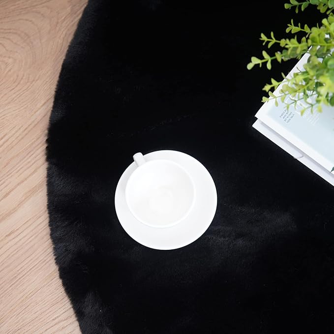 Latepis 6x9 Area Rugs for Living Room Fluffy Black Rug for Bedroom Large Washable Faux Rabbit Fur Plush Shag Rugs Super Soft Throw Rug for Nursery Home Decor