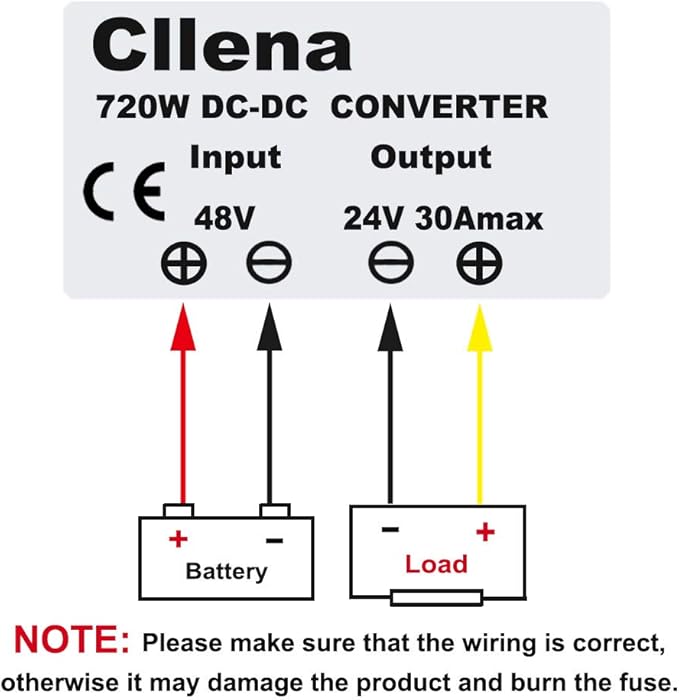 Cllena DC 48V Step Down to 24V 30A 720W Voltage Reducer Converter, Waterproof DC/DC Buck Transformer Power Supply