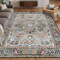 Washable Area Rug 9' x 12' Vintage Traditional Persian Mat - Foldable Distressed Non-Slip Machine Washable Carpet for Living Room Bedroom Kitchen Home Decor - Slate and Multicolor by Unknown