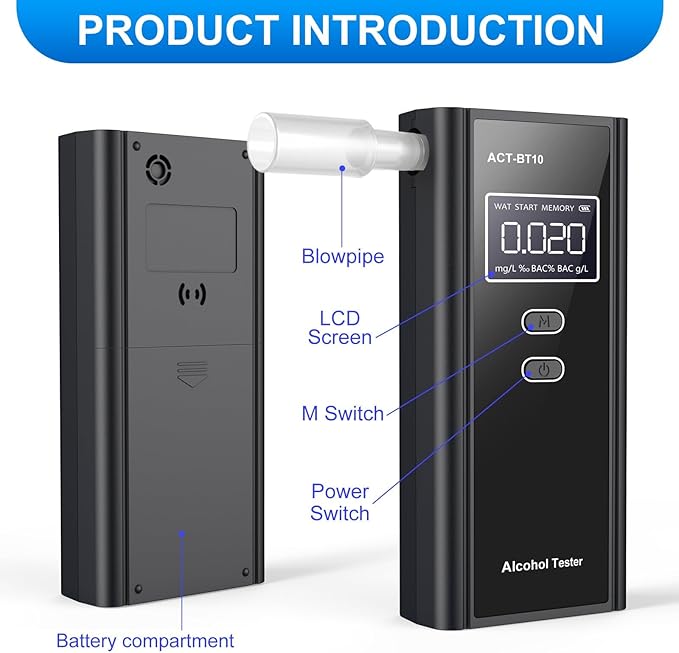 Homealexa Portable Breath Alcohol Monitor – Personal-Use LCD Breath Checker with 10 Mouthpieces, Compact Device for Home, Car, Party Safety Awareness