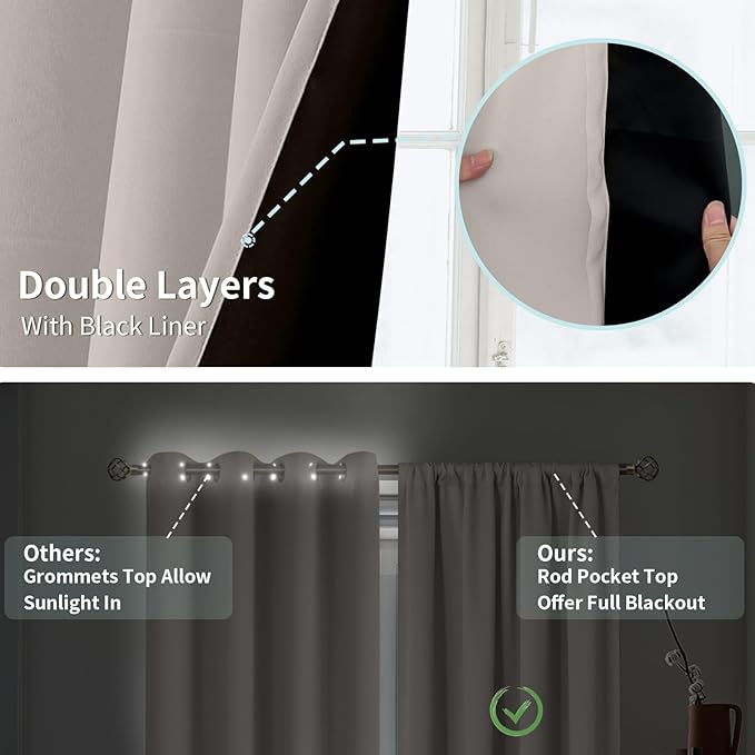 BGment Short Blackout Curtains for Bedroom, Thermal Insulated Full Room Darkening Soundproof Rod Pocket Small Window Curtains 54 Inch Length, 2 Panel, Each Panel 42 Inch, Cashmere