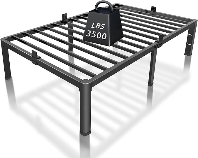 ROIL 12 inch Twin XL Bed Frames with Headboard Hole and Round Corner Legs Mattress Retainers 3500LBS Heavy Duty Steel Slats No Box Spring Needed Platform Noise-Free Underneath Storage