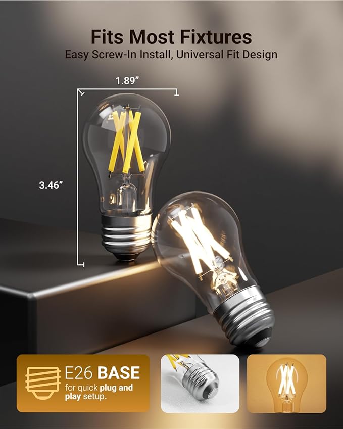 Sunco 20 Pack A15 Light Bulb LED, Edison Style Bulb, Dimmable Vintage Filament Lighting, 800 LM, 7W (60W Equivalent), 3000K Warm White, E26 Medium Base, Wet Rated UL
