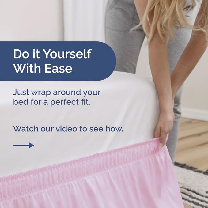 Wrap Around Dust Ruffle Bed Skirt - Light Pink - for Queen Size Beds with 18 Inch Drop - Elastic Strap - Adjustable Pleated Bedskirt with Brushed Fabric and Wrinkle Free - For Women, Men, Kids & Teens