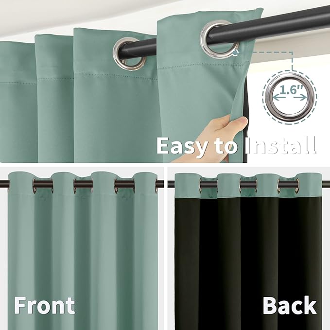 BGment Short 100% Blackout Curtains for Bedroom, Thermal Insulated Lined Energy Efficiency Noise Reducing Grommet Curtains 54 Inch Length for Small Window 2 Panels Each 52 Inch Wide, Frosty Green