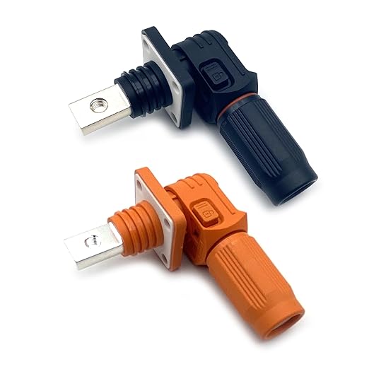 450A Battery Energy Storage Connector, 185mm² High Current Connectors IP67 Waterproof Copper Brand Thread Wiring Power Adapter Quick Plug Terminal Right Angle Plug and Socket (1500V Black+Orange)