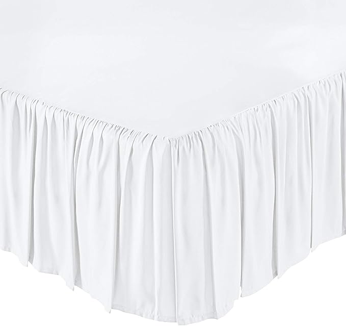 KRISHNA Ruffled Bed Skirt with Split Corners King, 100% Microfiber Hotel Quality, 14 Inch Drop Dust Ruffle Gathered Bedskirt with Platform, 78" x 80", White