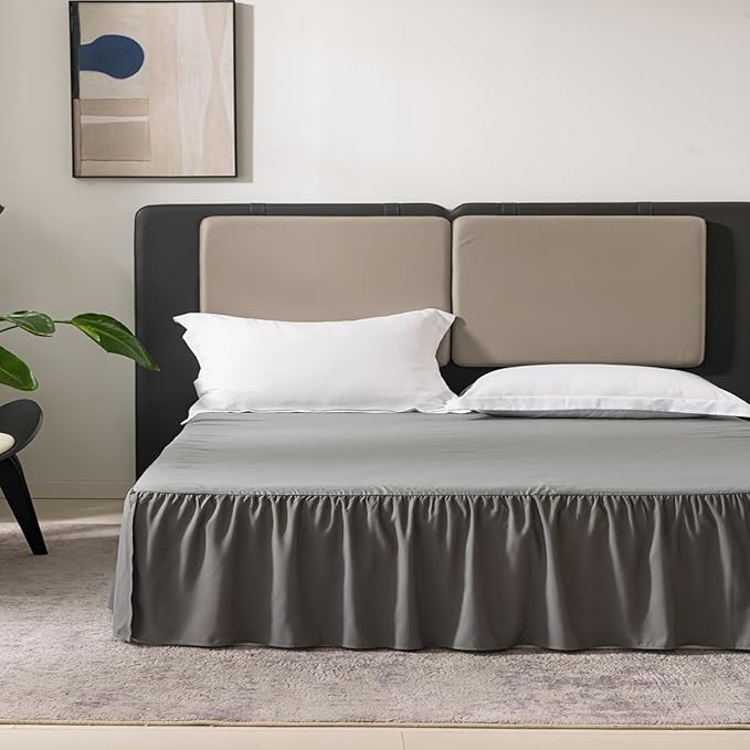 Grey Bed Skirt King Size Ruffled Bed Skirt with Split Corners, King Bed Skirt 12 Inch Drop, King Size Bed Skirt Grey for Ruffled Bed Skirt with Split Corners, Bed Skirt King Size
