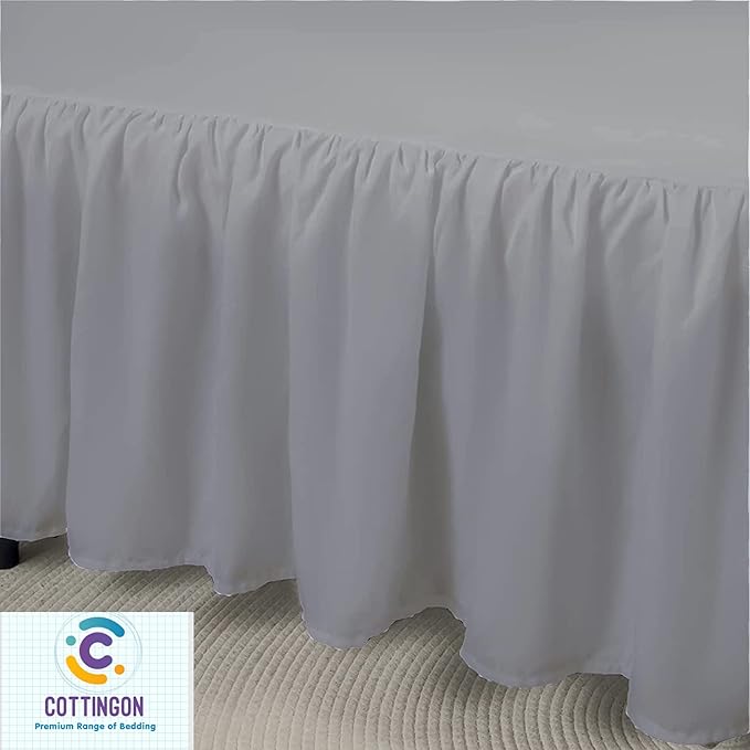 Ruffled Bed Skirt with Split Corners-Dust Ruffle - 14" Drop 100% Microfiber Soft,Sheen & Luxurious Look - Bed Skirts (Light Grey -Full)