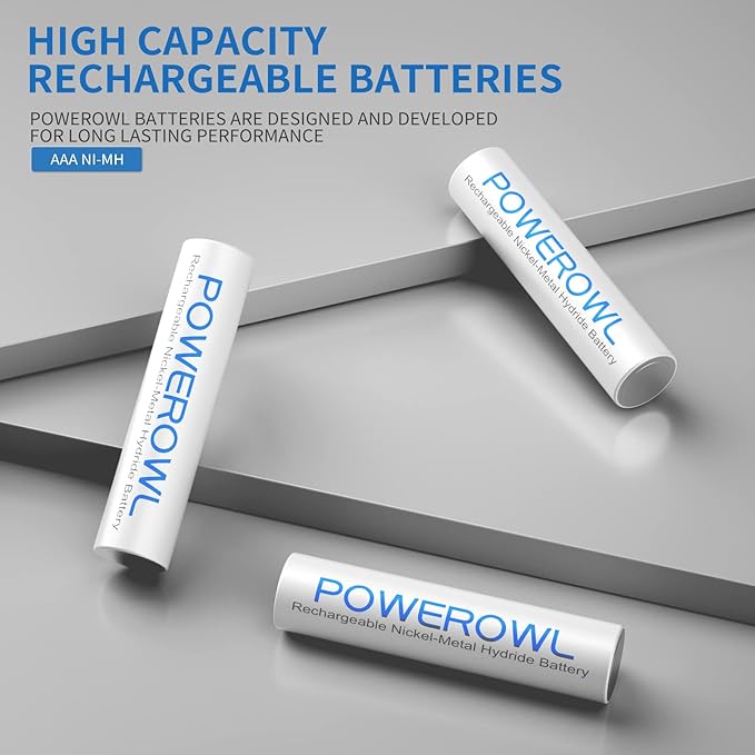 POWEROWL AAA Rechargeable Batteries, Rechargeable AAA Batteries 1000mAh High Capacity 1.2V NiMH Low Self Discharge Rechargeable AAA Battery, 8 Pack