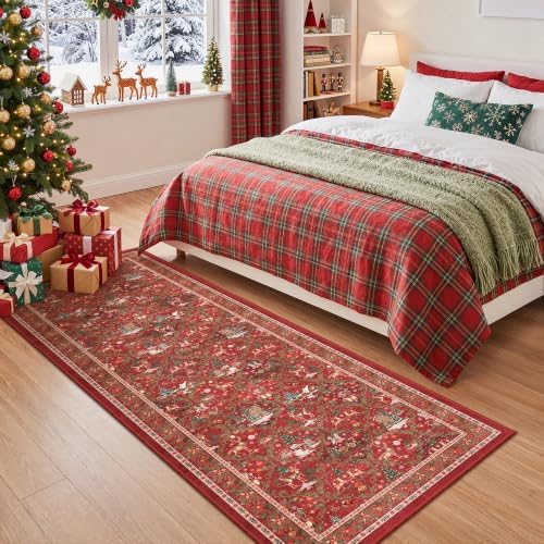 2x6 Christmas Runner Rug for Hallway,Washable Kitchen Rugs,Red - Image 5