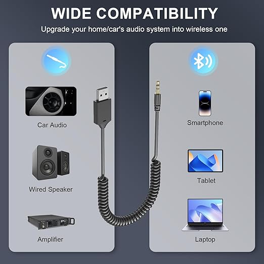 AUX Bluetooth 5.4 Receiver, Auxiliary Audio to Bluetooth 5.4 Adapter, 3.5mm Wireless Audio Receiver, Supports Hands-Free Calling Compatible Devices, Suitable for Home/Car Speakers/Stereo Sound Systems