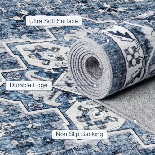 10x14 Area Rugs Living Room: Washable Vintage Rug for Bedroom Blue - Image 7