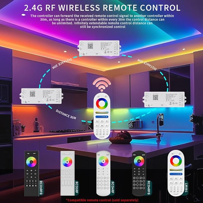 LOAMLIN DR03W RGB SPI SMD COB 3PIN Addressable LED Strip 2.4GHz Tuya WiFi Controller, Support Alexa Google Home Smartphone APP Control Compatible with WR01RF RC03RFB RC04RFB RC05RFB RGB Remote