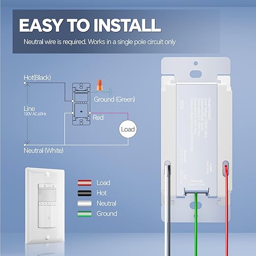 ECOELER Motion Sensor Dimmer Switch, Digital Dimmer Light Switches with PIR Sensor and Timer, Single Pole, Occupancy & Vacancy Modes, Neutral Wire Required, Wall Plate Included, White, 4Pack