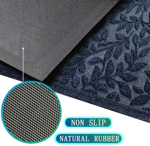 Bulijojo Sturdy Front Entrance Doormats,Durable Heavy Duty Welcome Mat,Thick Absorbent Natural Rubber Non Slip Mat,Easy Clean Entryway Mat 17x30 Inch Leaves Blue - Image 2
