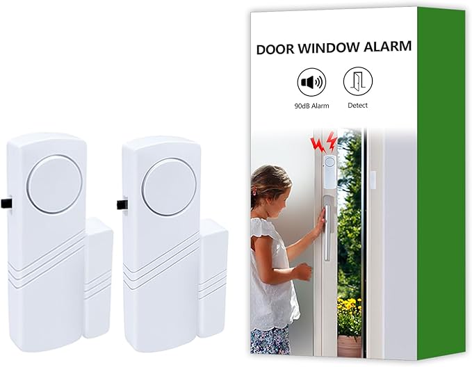 Door Window Alarm, 90dB Door Alarms Sensor for Kids Safety, Home Security, Door Window Burglar Alarm, Window Pool Alarms for Home, Apartments, Offices, Hotel Rooms (2pack)