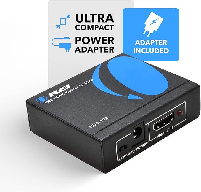 OREI HDMI Splitter 1 in 2 out - Ultra HD 4K @ 30Hz, HDCP, 3D & Full HD 1080P Support for Xbox, PS4, Blu-ray, HDTV - Adapter Included