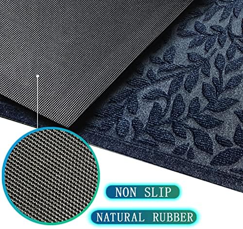 Bulijojo Sturdy Front Entrance Doormats,Durable Heavy Duty Welcome Mat,Thick Absorbent Natural Rubber Non Slip Mat,Easy Clean Entryway Mat Leaves Blue 23"x35" - Image 3
