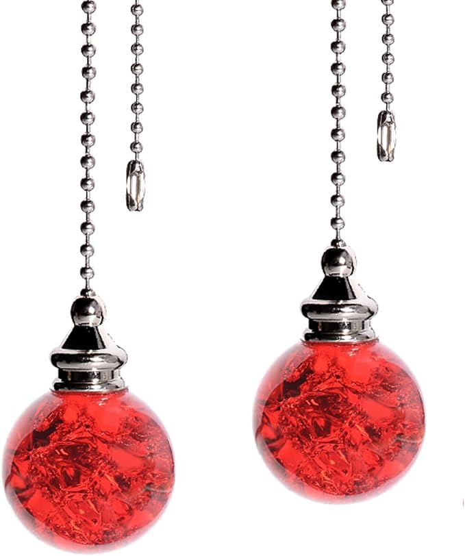 2PCS Red Pull Chain Crystal Glass Ice Cracked Ball Pull Chain for Ceiling Fan Light Decoration 50cm Extension Chain