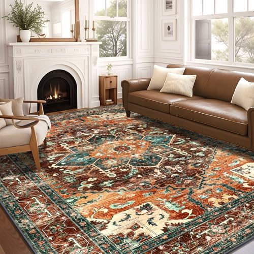 Yamaziot 8x10 Large Area Rug, Non-Slip Washable Boho Living Room Rug by Yamaziot