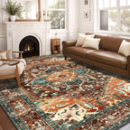 Yamaziot 8x10 Large Area Rug, Non-Slip Washable Boho Living Room Rug by Yamaziot