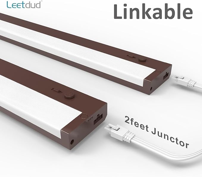 Leetdud Under Cabinet Lighting Plug in or Hardwired Built-in Dimmer, 32 Inch 16W, 5CCT 2700/3000/3500/4000/5000K, Linkable Counter Lights for Kitchen, ETL Dimmable LED Light Fixture, Bronze