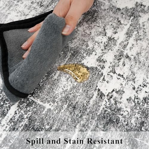 2x8 Washable Hallway Runner Rug: Abstract Stain Resistant Kitchen Rugs Farmhouse Ultra Soft Bathroom Bedroom Entryway Print Floor Mat Thin Non-Slip Indoor Carpet for Living Room Laudry(2x8,Black/Grey) - Image 6
