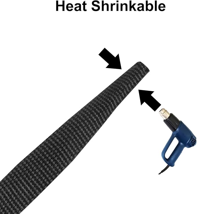 MECCANIXITY Braided Cable Sleeves Heat Shrinkable Fabric Sleeving, 5/16" 33ft Black 2:1 Ratio Heat Shrinkable Cord Protector for Harness Cable, Network Cable Protection, Cable Management