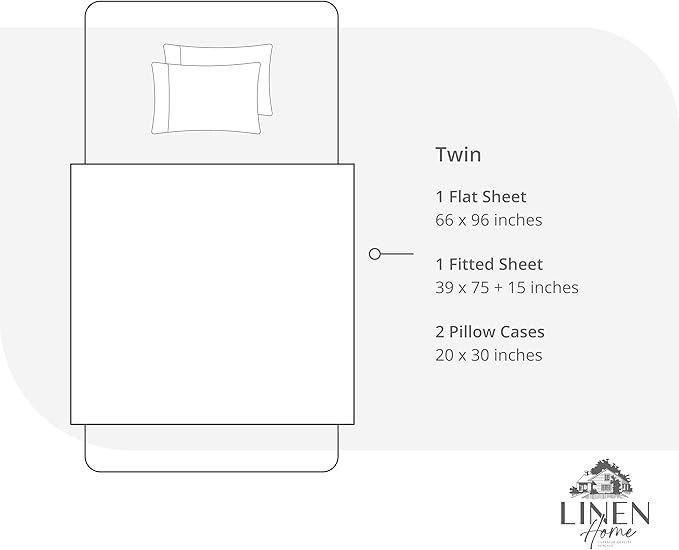 Linen Home 100% Cotton Percale Sheet Set, Twin Size, Ivory, Deep Pocket, 4 Pieces Set - 1 Flat, 1 Deep Pocket Fitted Sheet and 2 Pillowcases, Crisp Cool and Strong Bed Linen