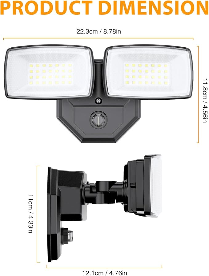 Onforu 32w 3200LM Dusk to Dawn Outdoor Lighting,6500K Dual-Head Flood Light Outdoor with Photocell,IP66 Waterproof Security Lights,2Pack Exterior Daylight off and Night On White Light for Patio Garden