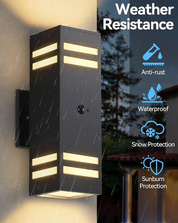 Zinola Motion Sensor Outdoor Lights, Modern Outdoor Wall Lights with E26 Base, Black Motion Detector Lights for Outside, Waterproof Sconce Exterior Lights for House Porch Front Door, Bulbs Included